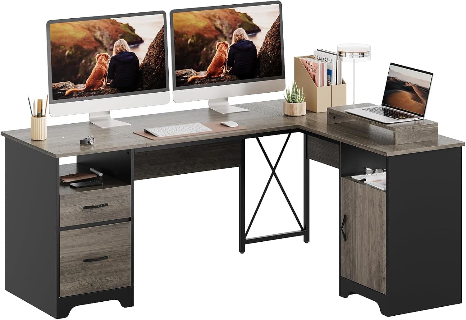 Bestier L Shaped Desk with Storage Shelves